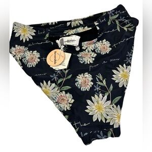 NEW Malai bikini bottom black floral Free and Alive reversible X-Large